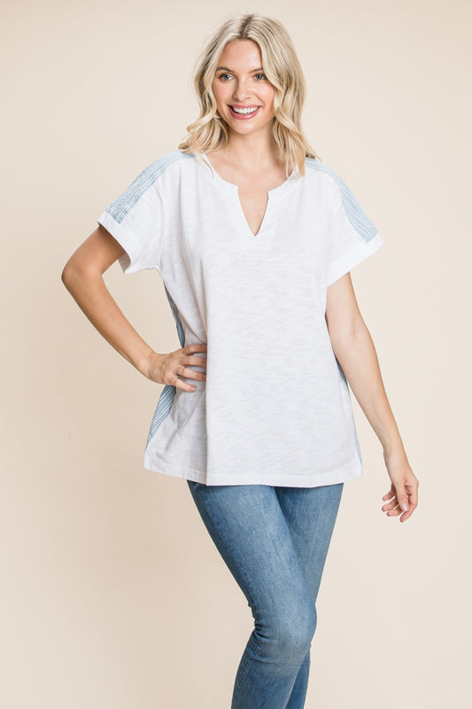 Cotton Bleu by Nu Lab Striped Contrast Short Sleeve T-Shirt