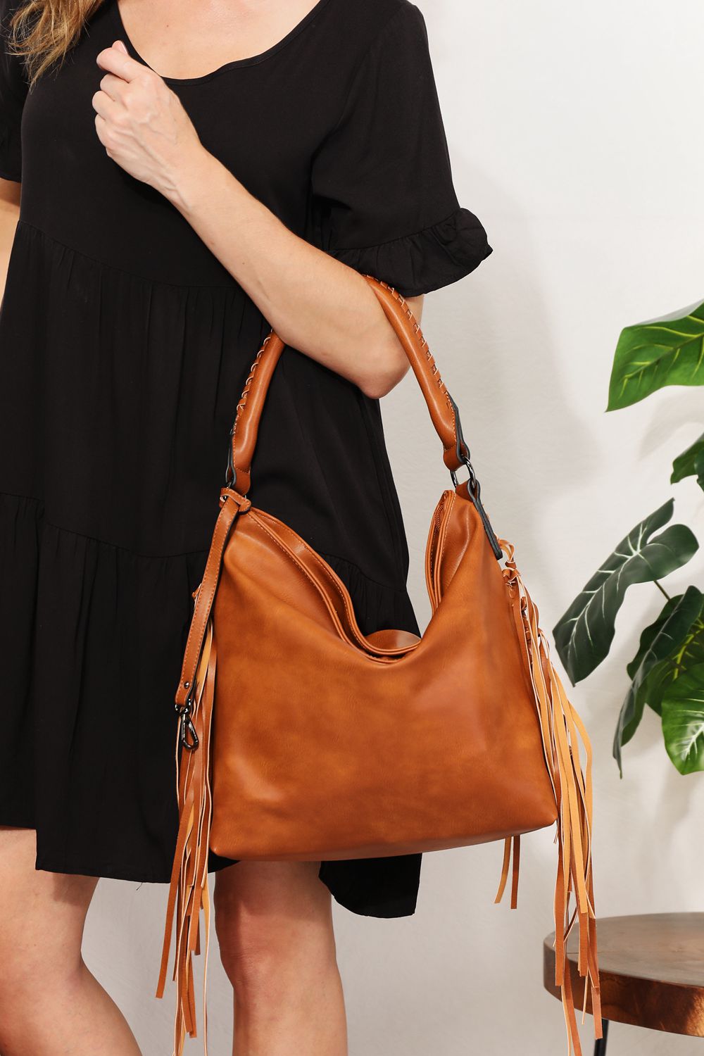 Free Spirit Vegan Leather & Fringe Tote Bag + Pouch