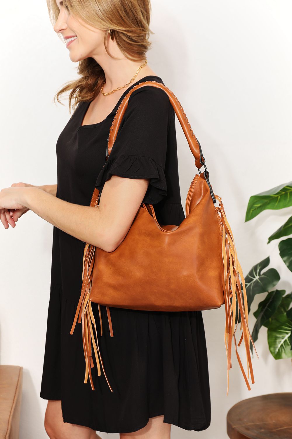 Free Spirit Vegan Leather & Fringe Tote Bag + Pouch