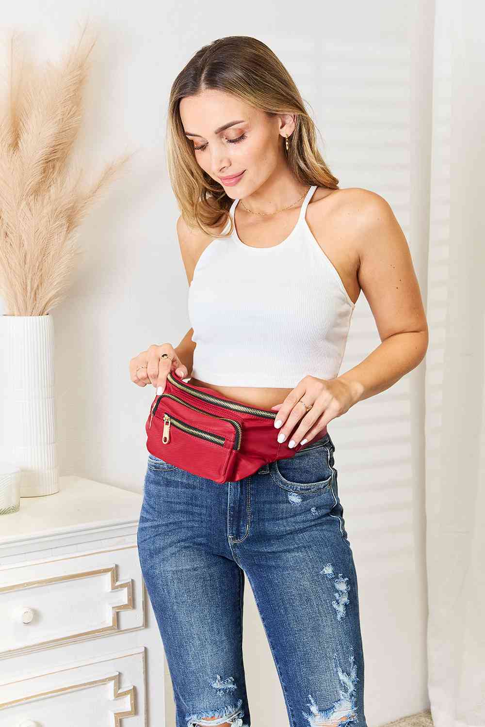 Fame Triple Pocket Nylon Crossbody Sling Bum Bag
