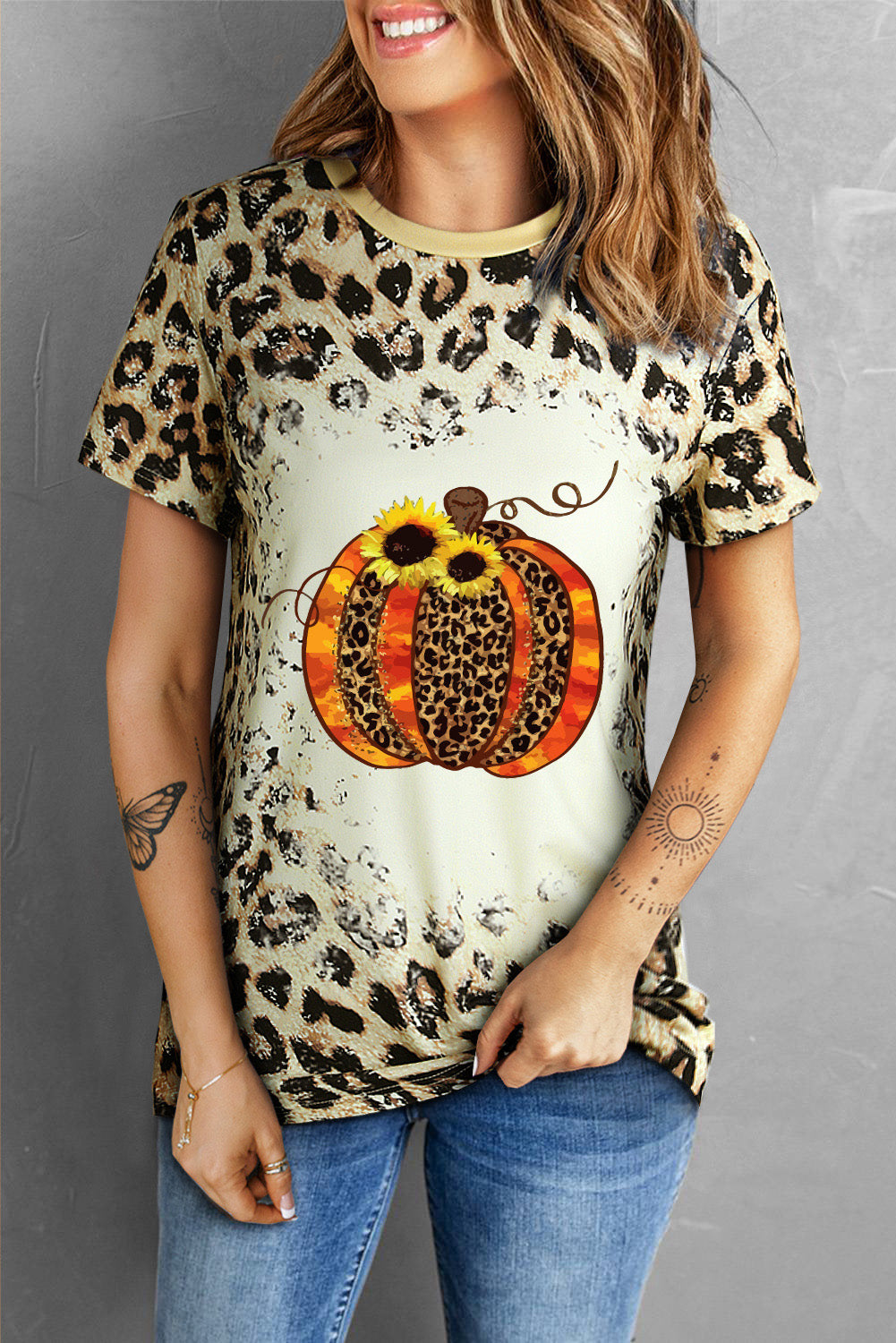 Sunflowers & Leopard Pumpkin Fall / Halloween Graphic Tee