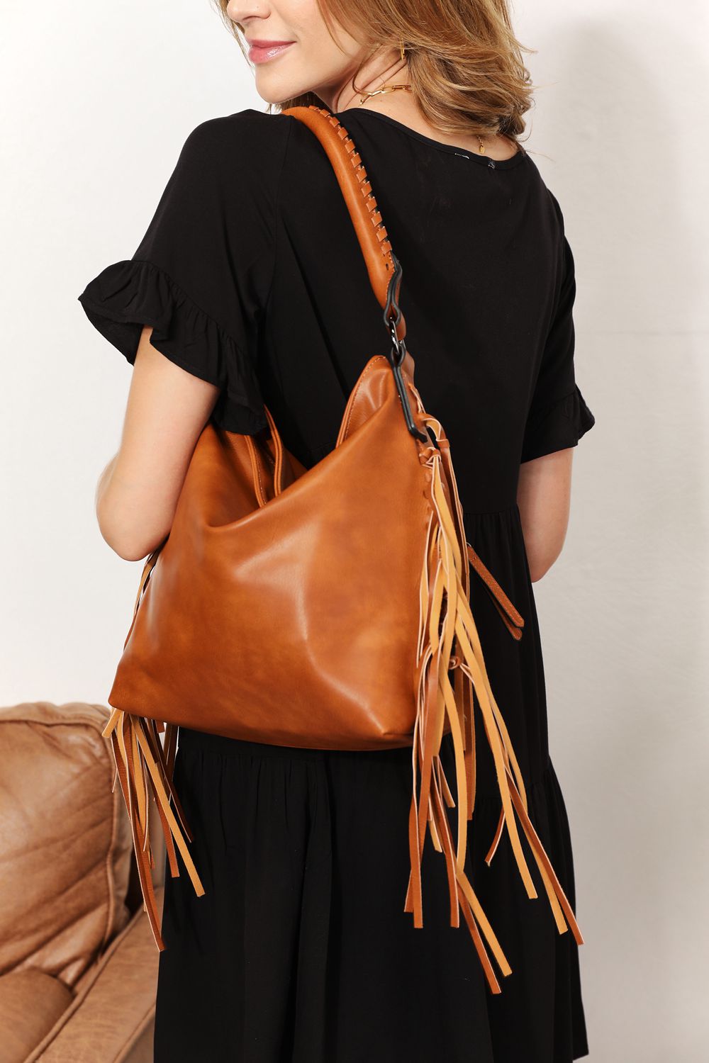 Free Spirit Vegan Leather & Fringe Tote Bag + Pouch