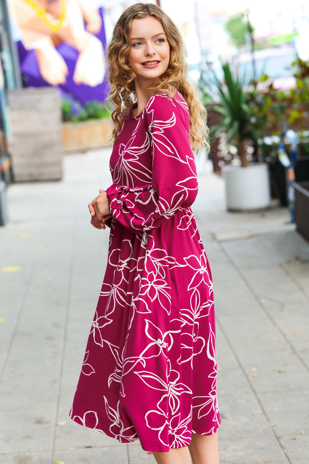 Haptics Sangria Fit & Flare Floral Print Midi Dress