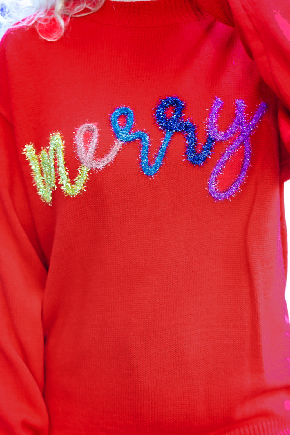 Haptics More The Merrier Red Pop Up Lurex Sweater
