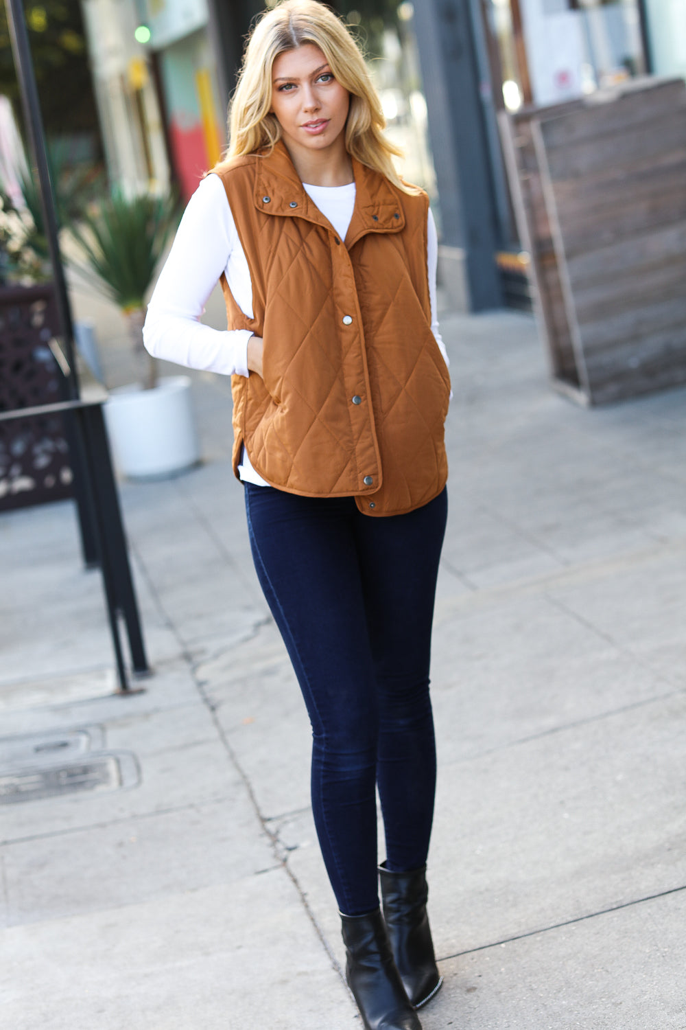 Haptics Camel High Neck Quilted Puffer Vest