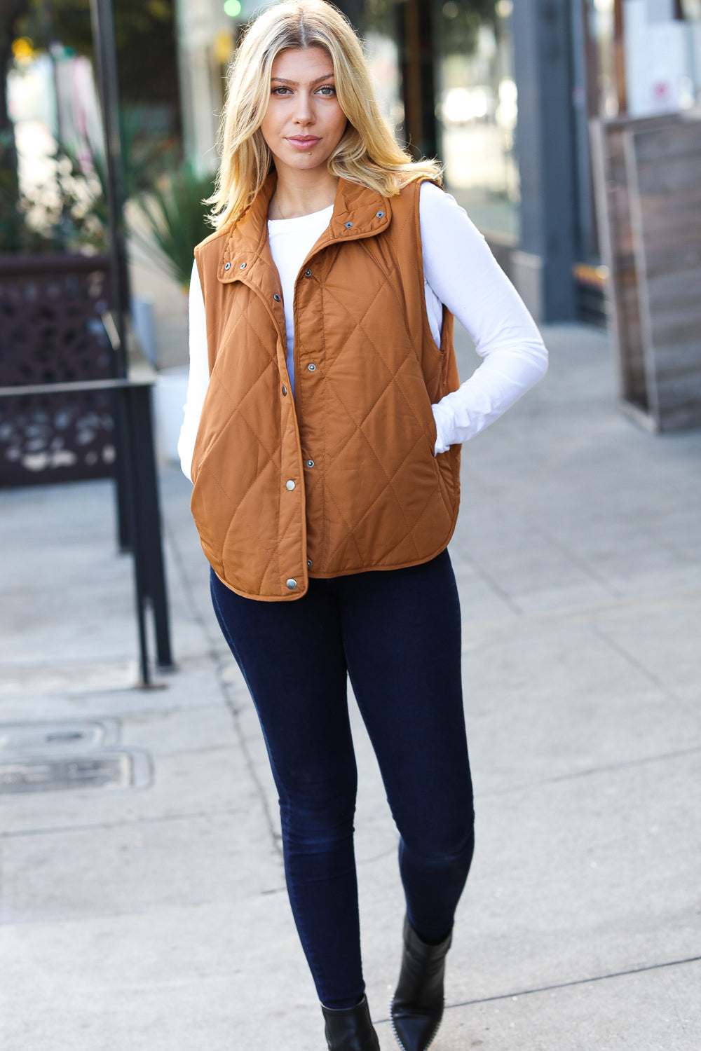 Haptics Camel High Neck Quilted Puffer Vest
