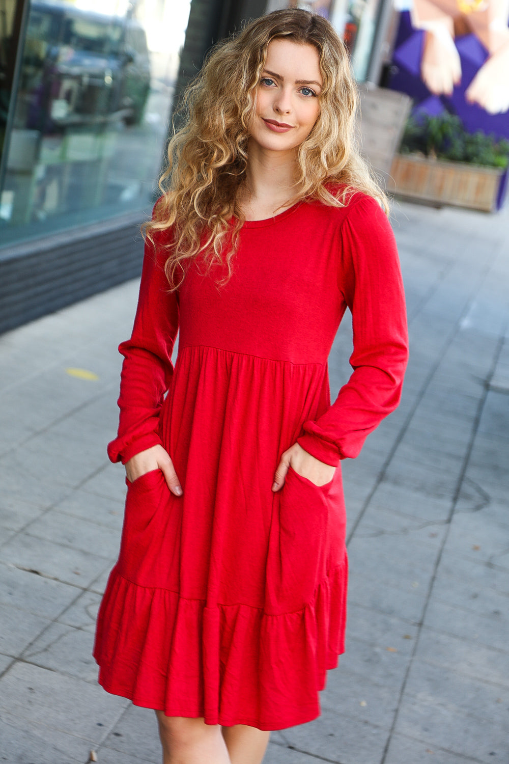 Haptics Lady In Red Hacci Fit & Flare Ruffle Dress