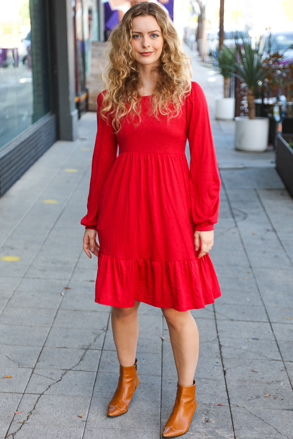 Haptics Lady In Red Hacci Fit & Flare Ruffle Dress