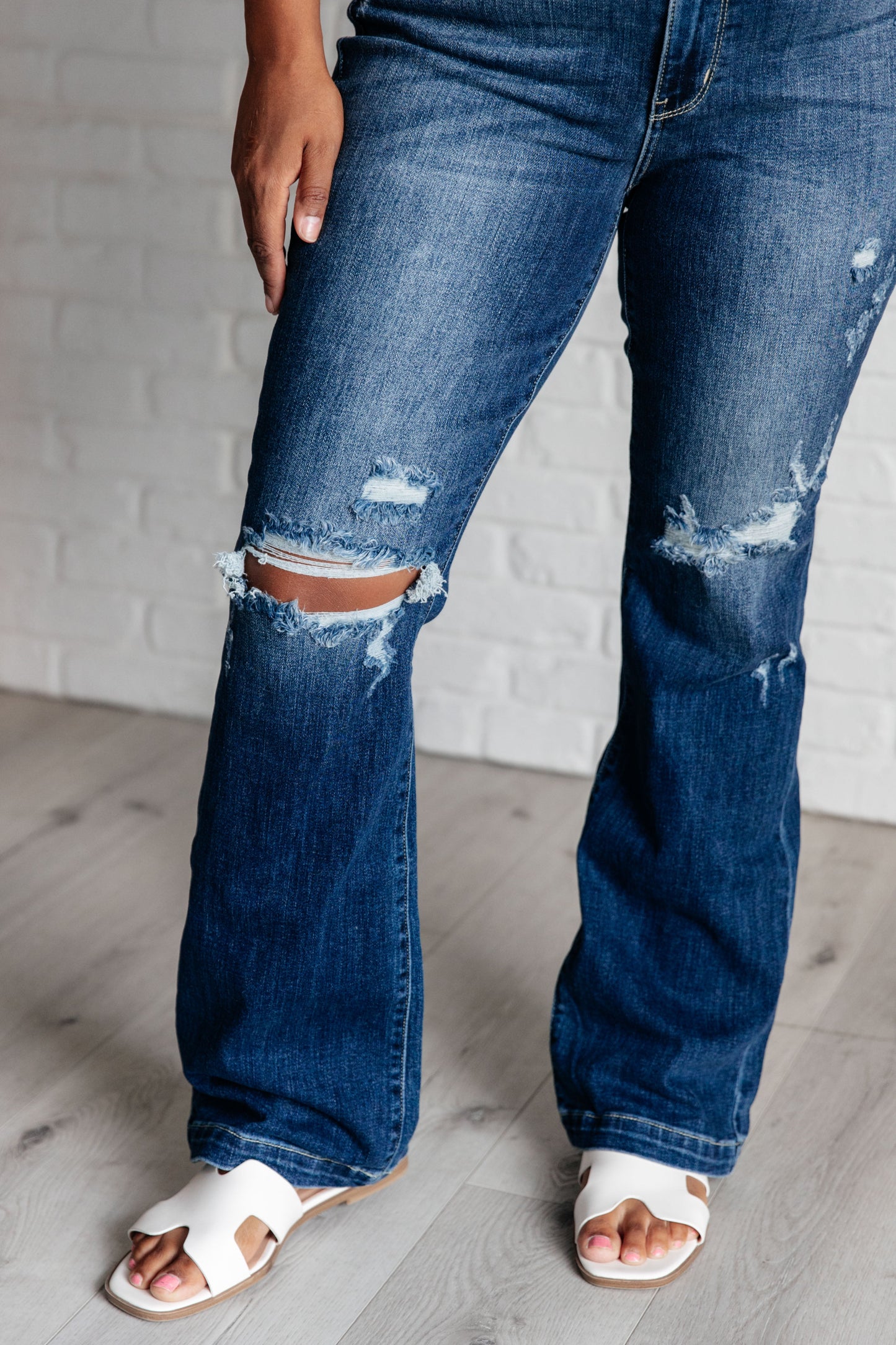 Judy Blue Mila Mid Rise Distressed Bootcut Denim Jeans