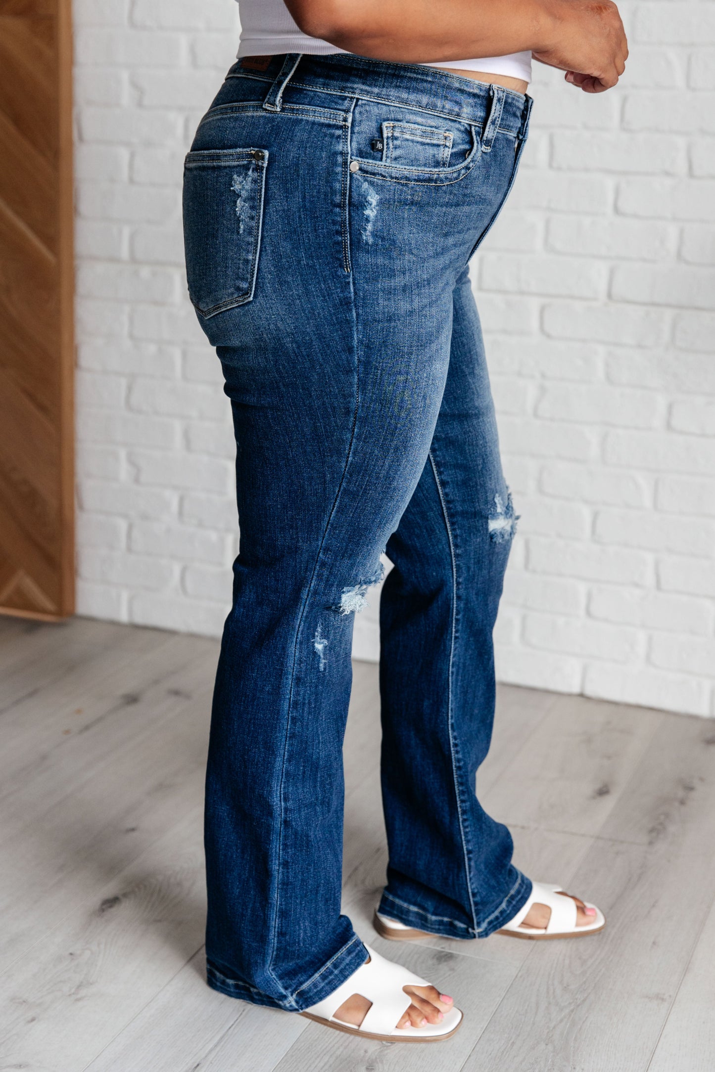 Judy Blue Mila Mid Rise Distressed Bootcut Denim Jeans