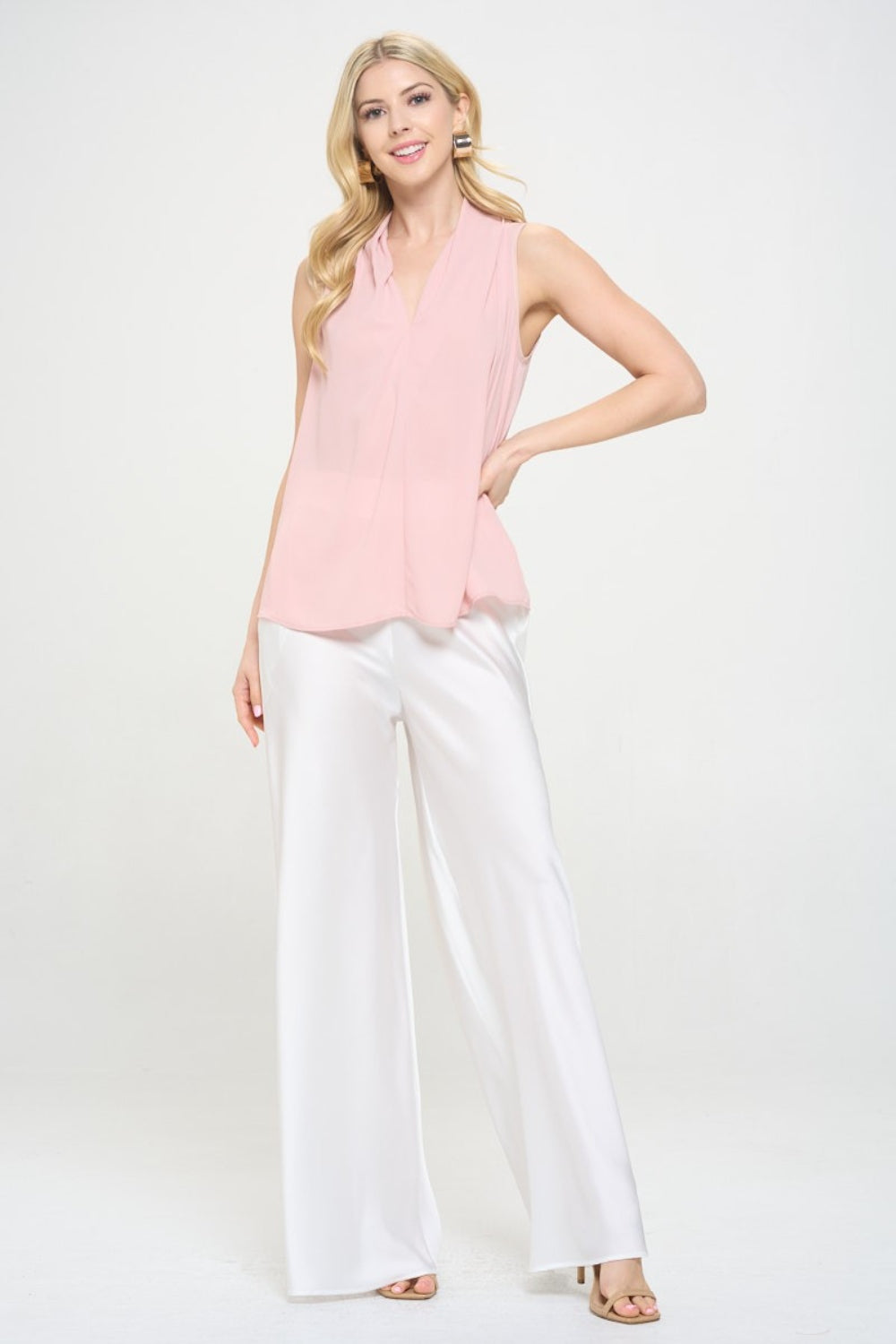 RENEE C Draped V-Neck Sleeveless Top 🇺🇸