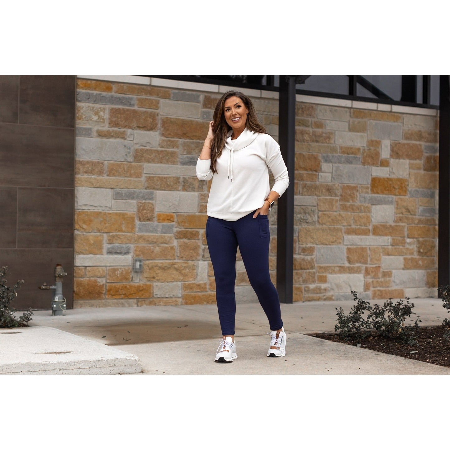 Navy FLEECE Full Length + Pocket - Luxe Leggings