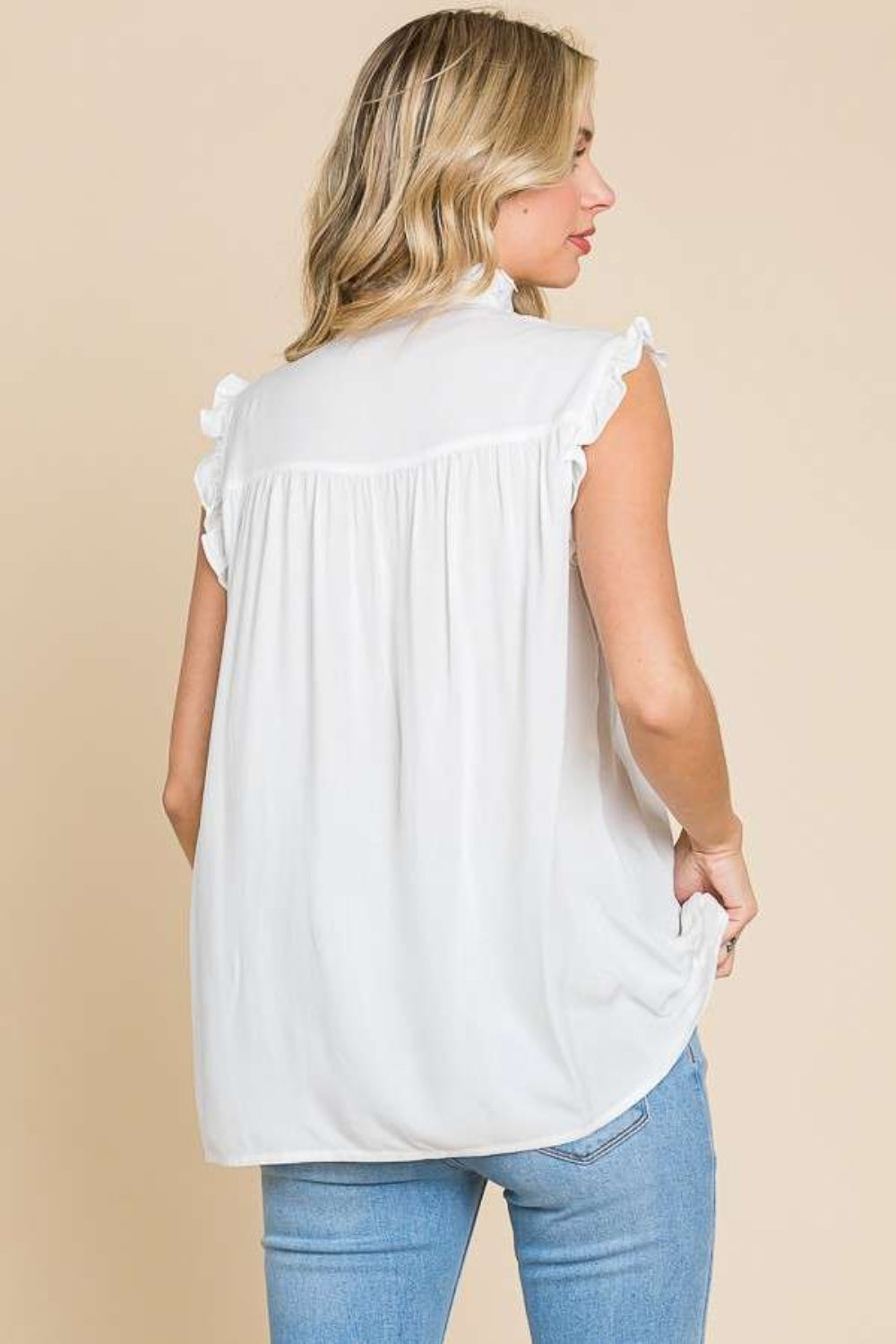 Culture Code Frill Edge Smocked Sleeveless Top