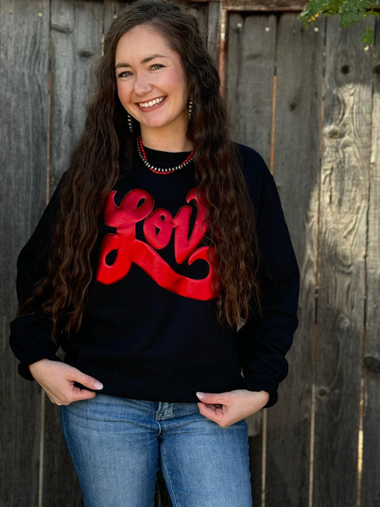 Love in Metallic Red Puff Graphic Sweatshirt