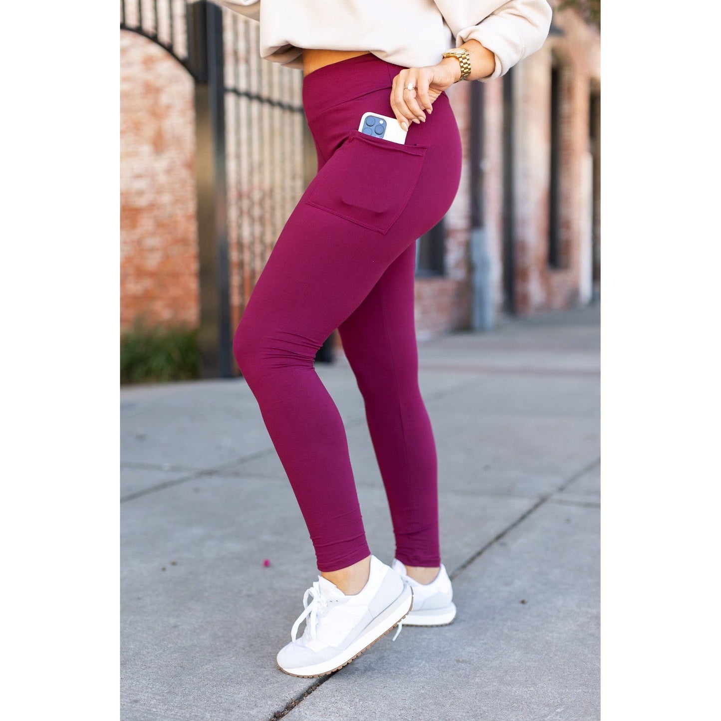 Maroon Full-Length + Pocket  - Luxe Leggings