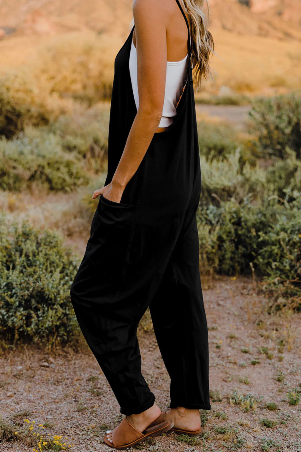 Double Take V-Neck Sleeveless Jumpsuit with Pockets