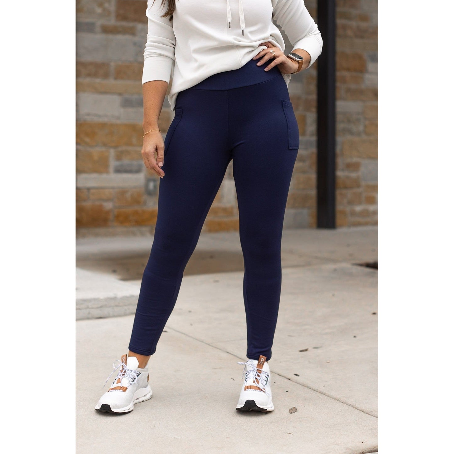 Navy FLEECE Full Length + Pocket - Luxe Leggings