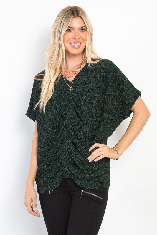 Be Stage Lurex Center-Cinched Knit Top USA (Hunter Green) 🇺🇸