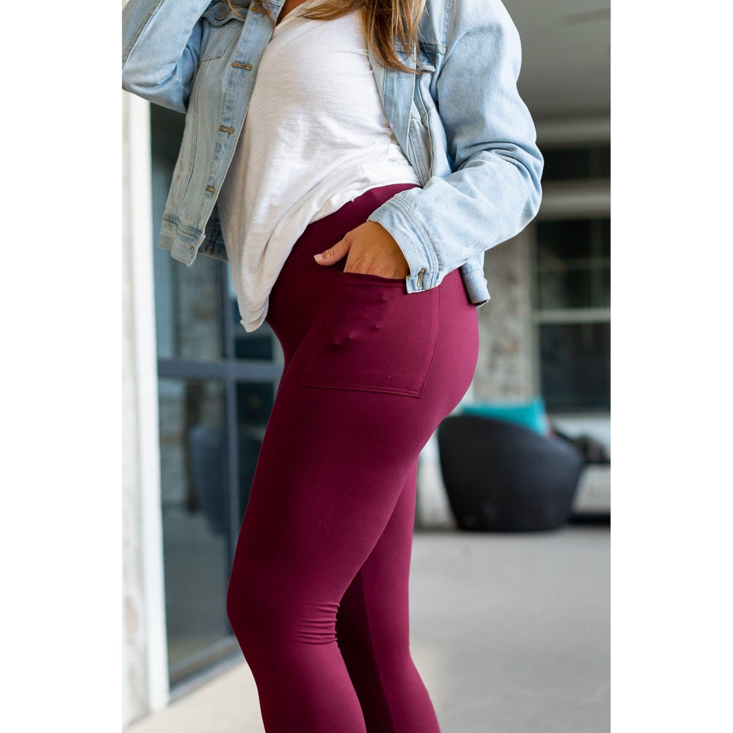 Maroon Full-Length + Pocket  - Luxe Leggings