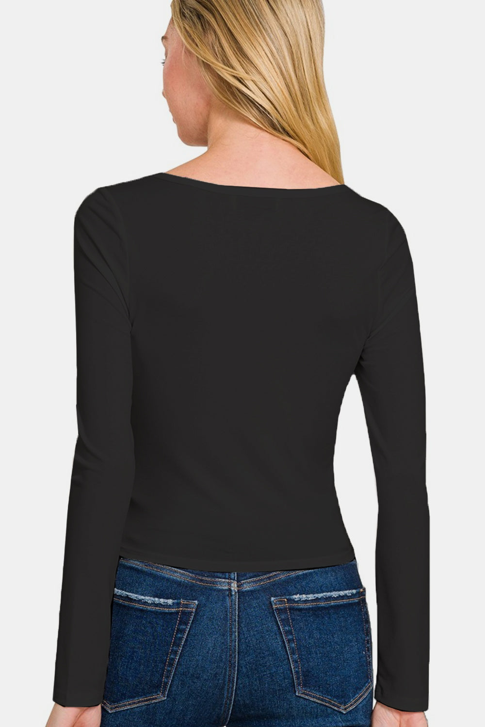 Zenana Square Neck Fitted Long Sleeve Top