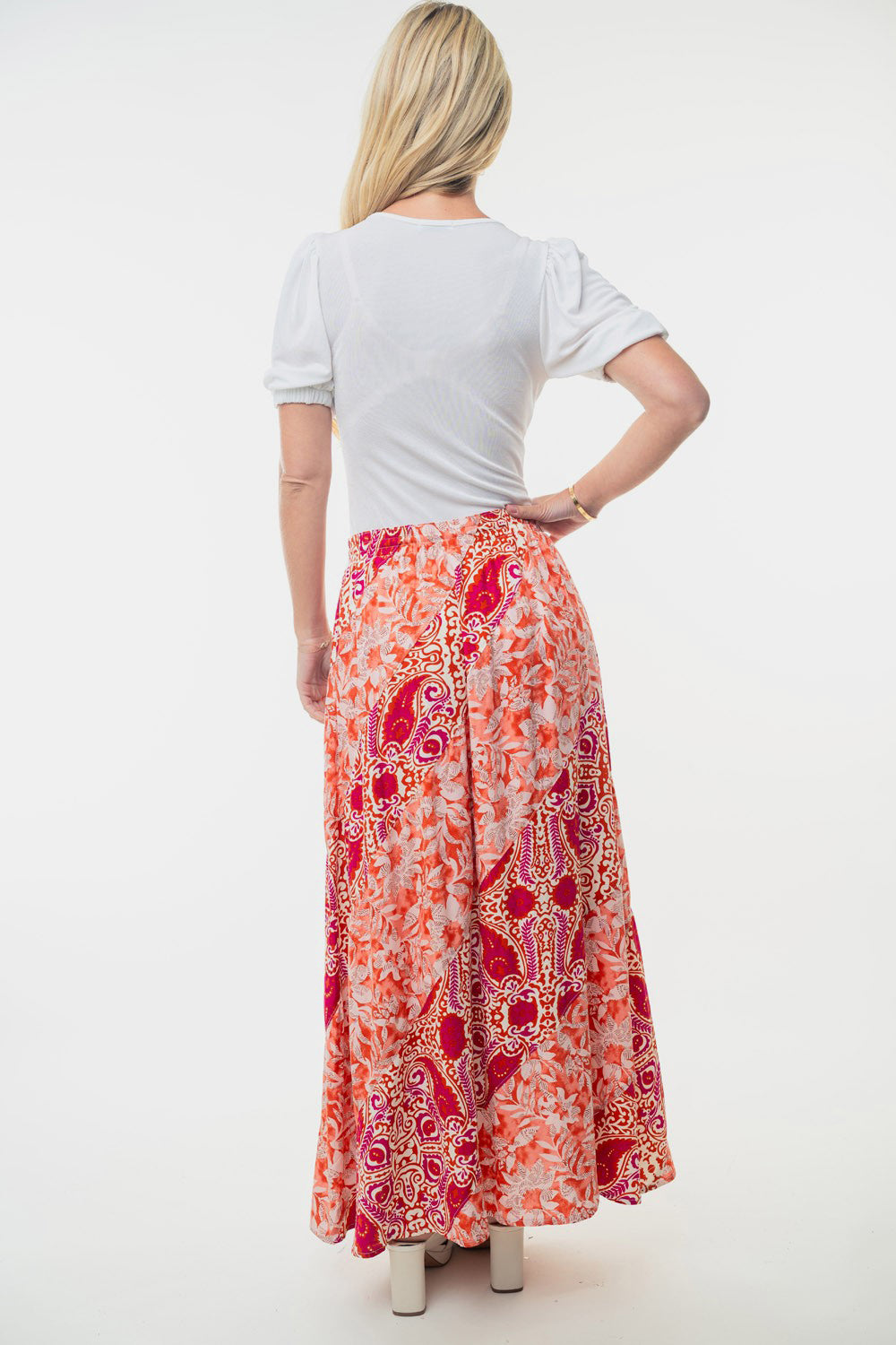 White Birch High Waisted Floral Woven Skirt