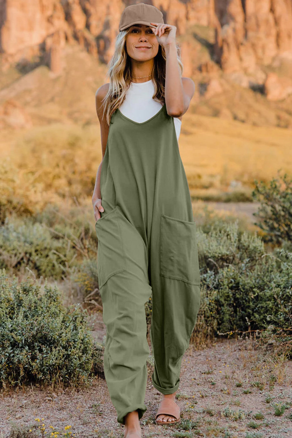 Double Take V-Neck Sleeveless Jumpsuit with Pockets