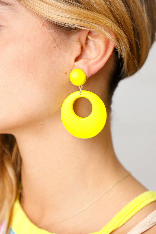 Lemon Retro Open Circle Resin Dangle Earrings