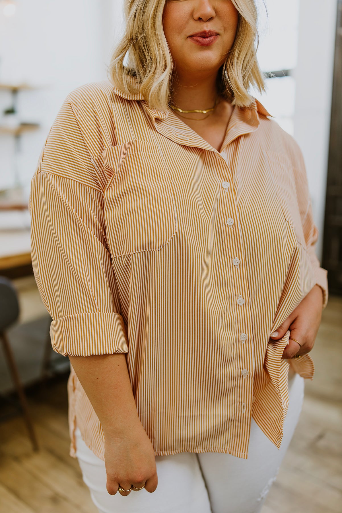 Zenana Easy On The Eyes Striped Button Up