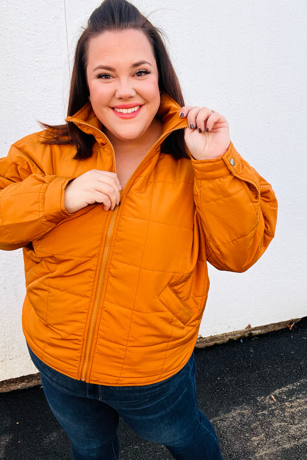 Haptics Eyes On You Butterscotch Quilted Puffer Jacket