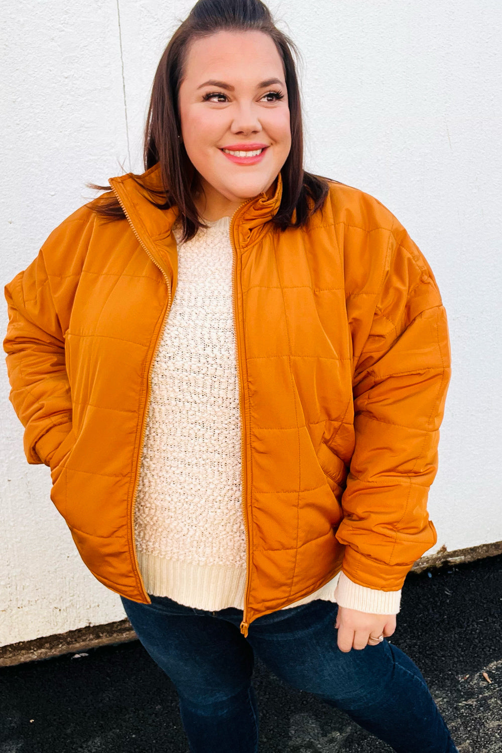 Haptics Eyes On You Butterscotch Quilted Puffer Jacket