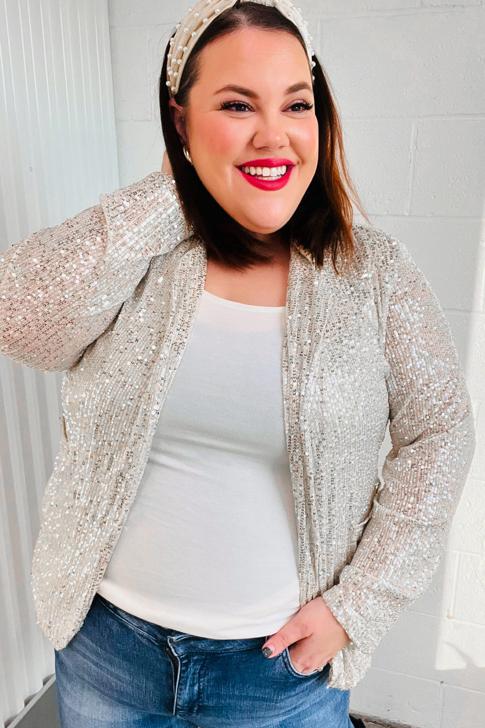 Haptics Be Your Own Star Silver Sequin Open Blazer