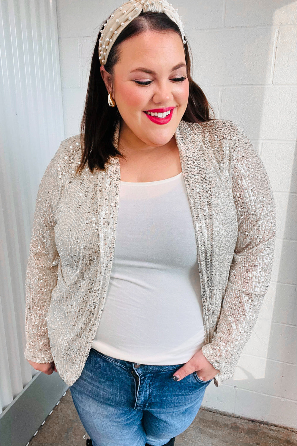 Haptics Be Your Own Star Silver Sequin Open Blazer