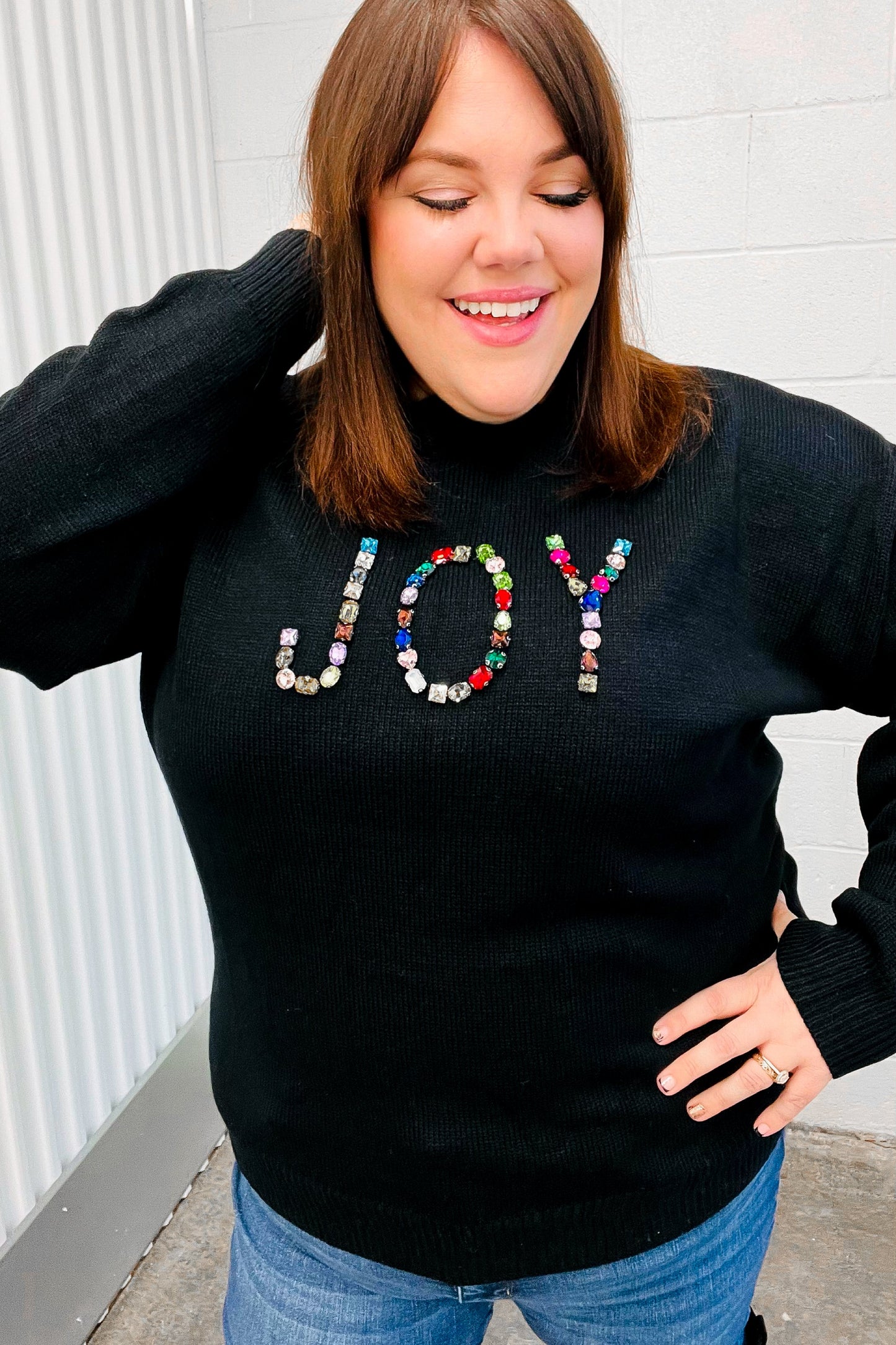 Haptics Give Back JOY Jewel Beaded Black Sweater