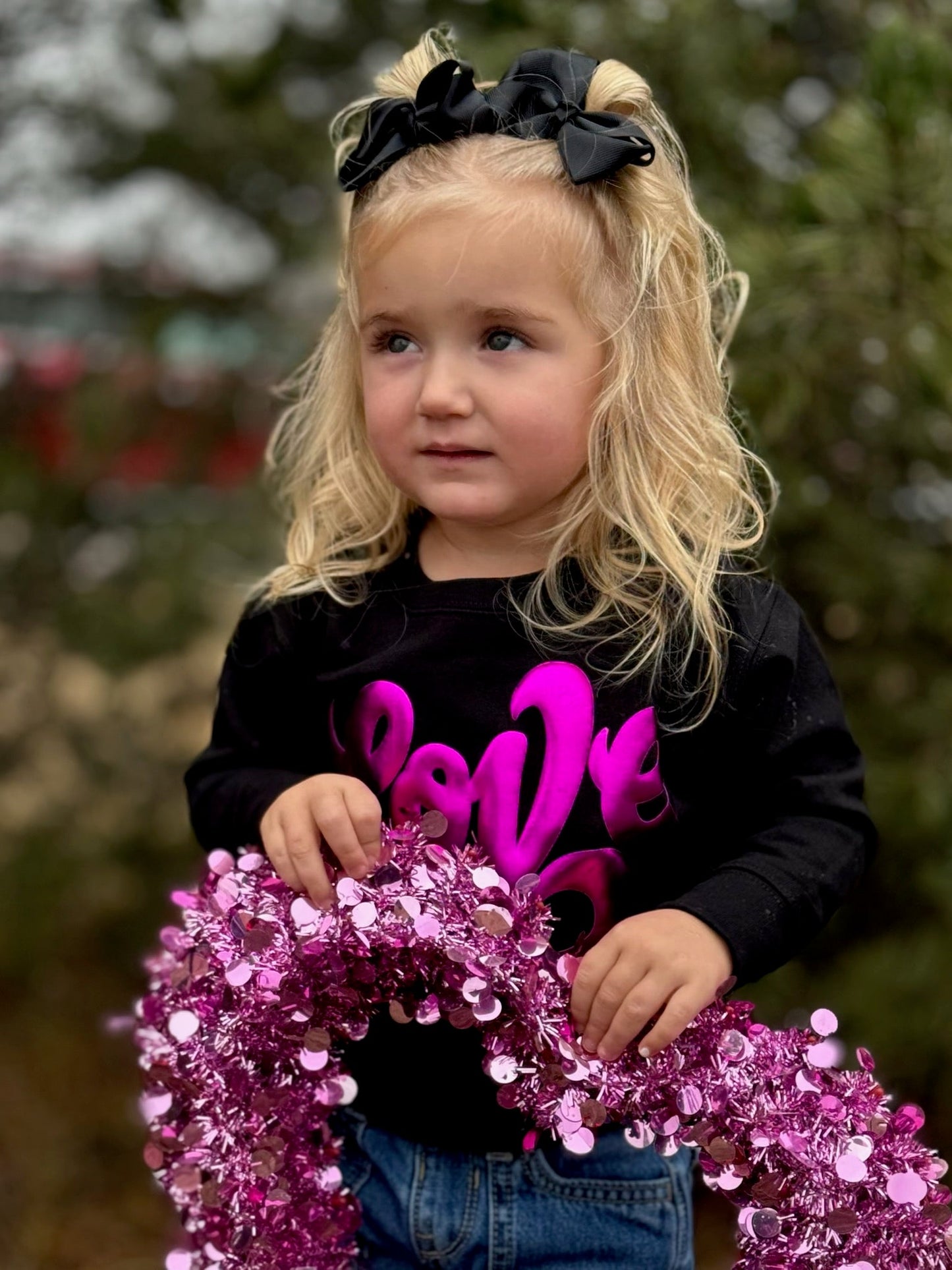 Love in Metallic Pink Puff on Youth Graphic Sweatshirt