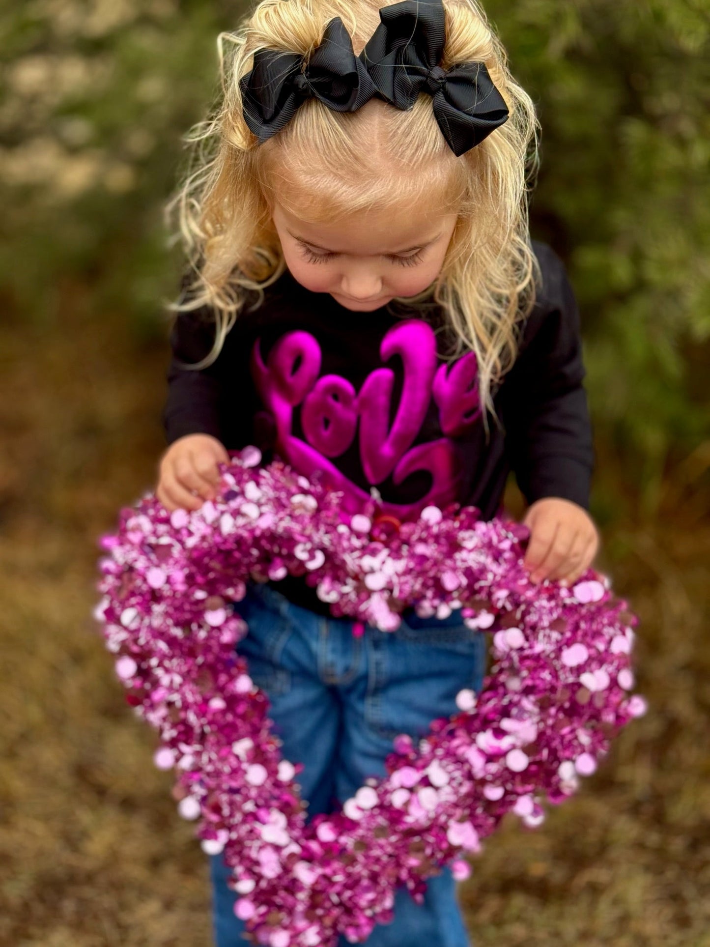 Love in Metallic Pink Puff on Youth Graphic Sweatshirt