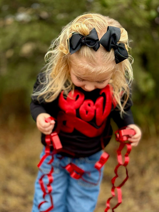 Love in Metallic Red Puff on Youth Graphic Sweatshirt