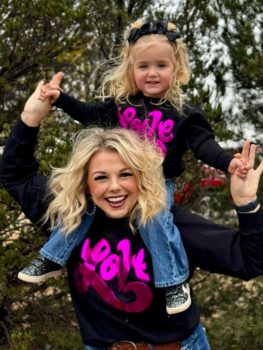 Love in Metallic Pink Puff on Youth Graphic Sweatshirt