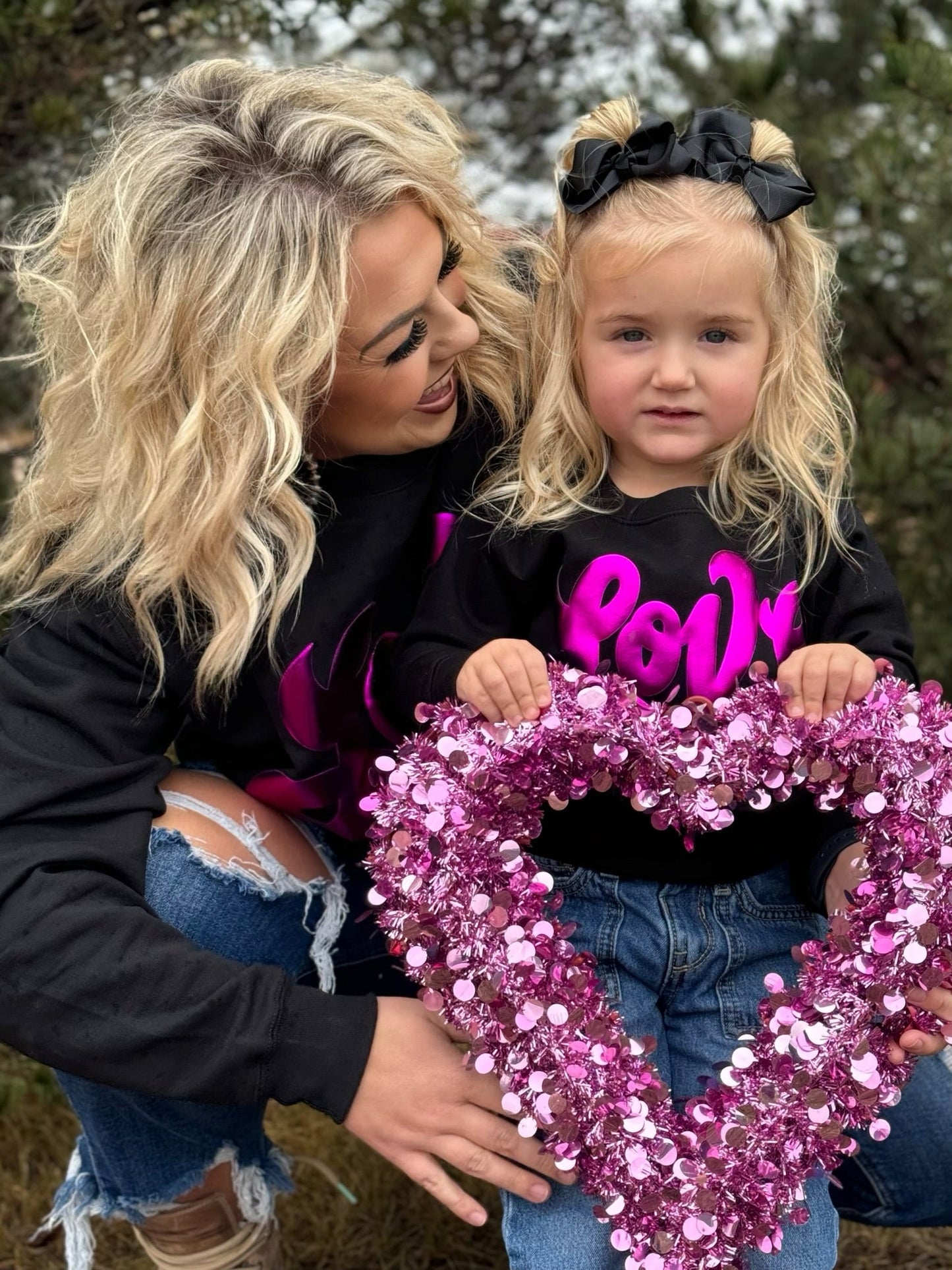 Love in Metallic Pink Puff on Youth Graphic Sweatshirt