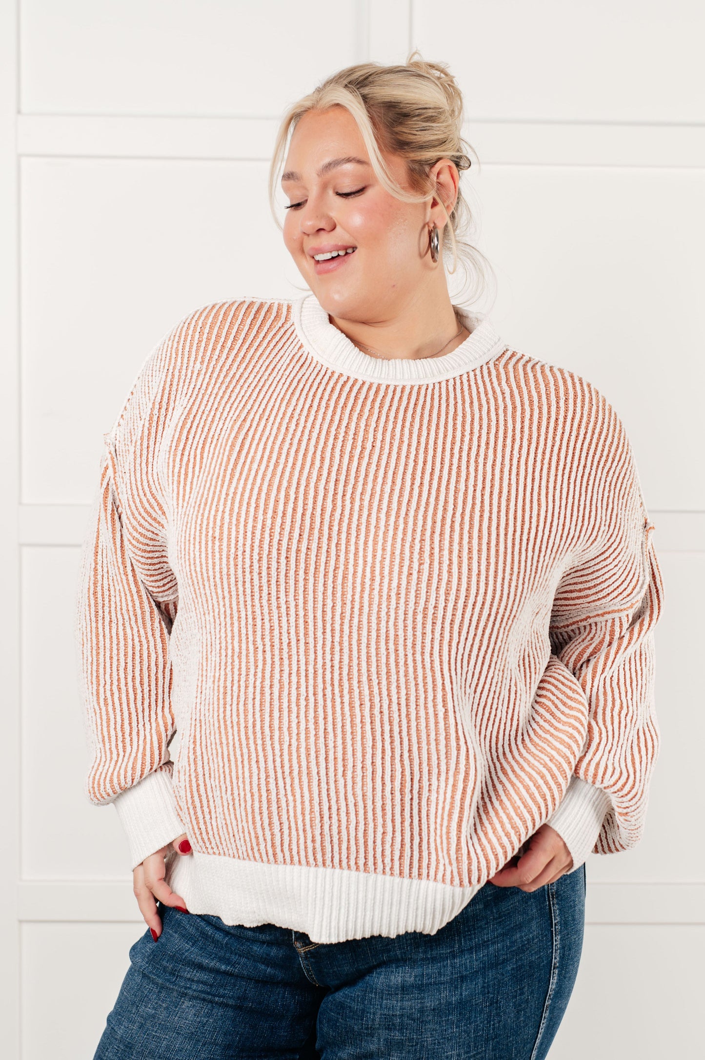 Least High Maintenance Contrast Trim Sweater in Nude