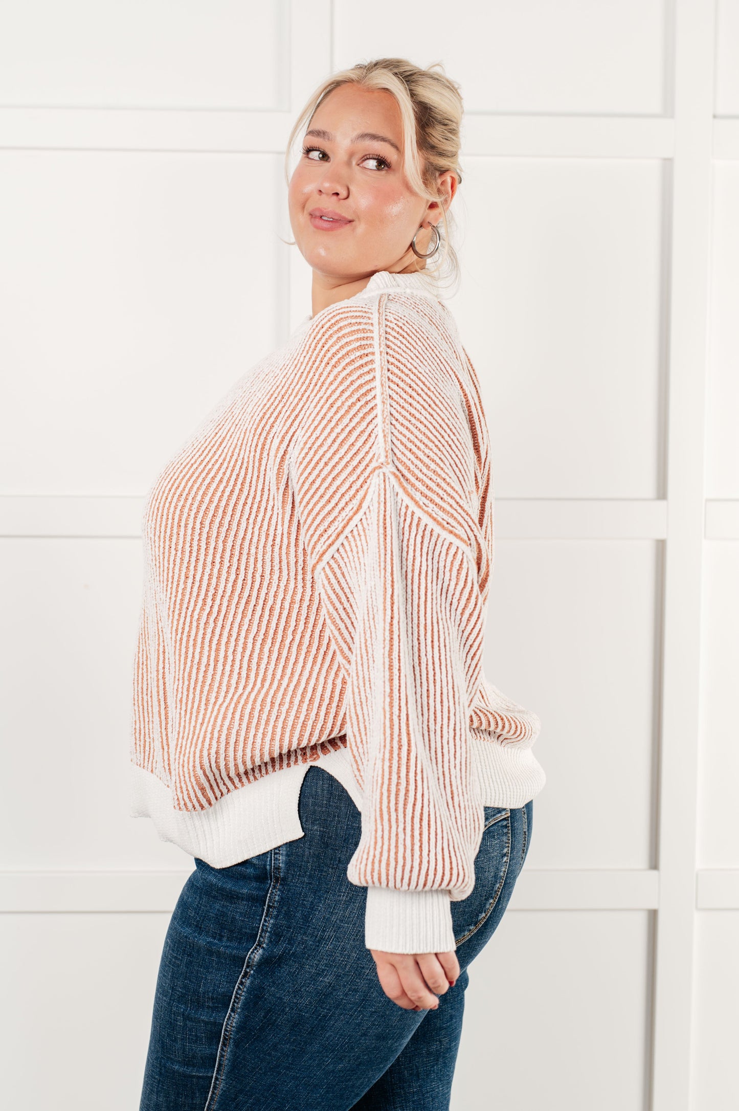 Least High Maintenance Contrast Trim Sweater in Nude