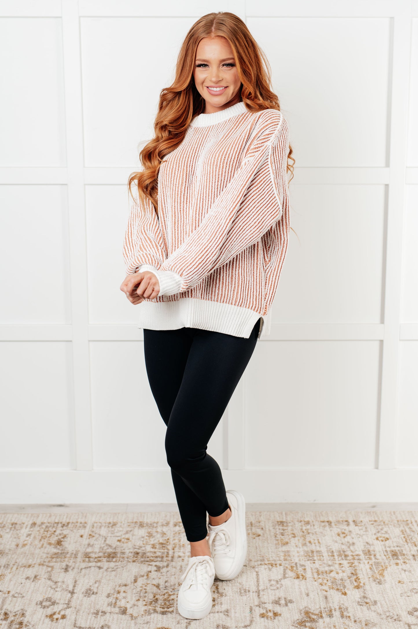 Least High Maintenance Contrast Trim Sweater in Nude