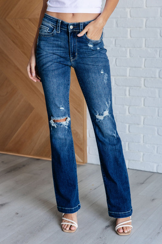 Judy Blue Mila Mid Rise Distressed Bootcut Denim Jeans