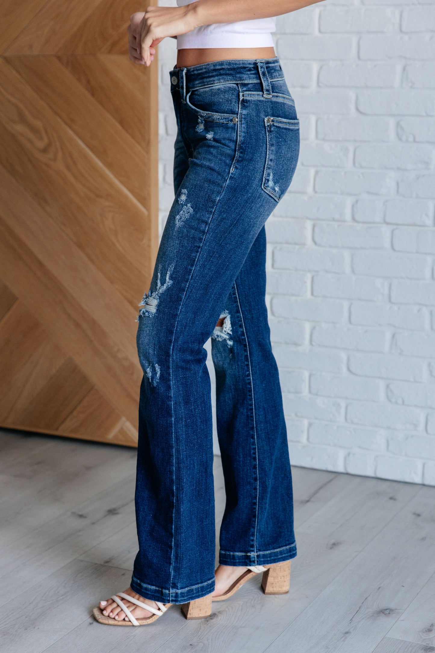 Judy Blue Mila Mid Rise Distressed Bootcut Denim Jeans