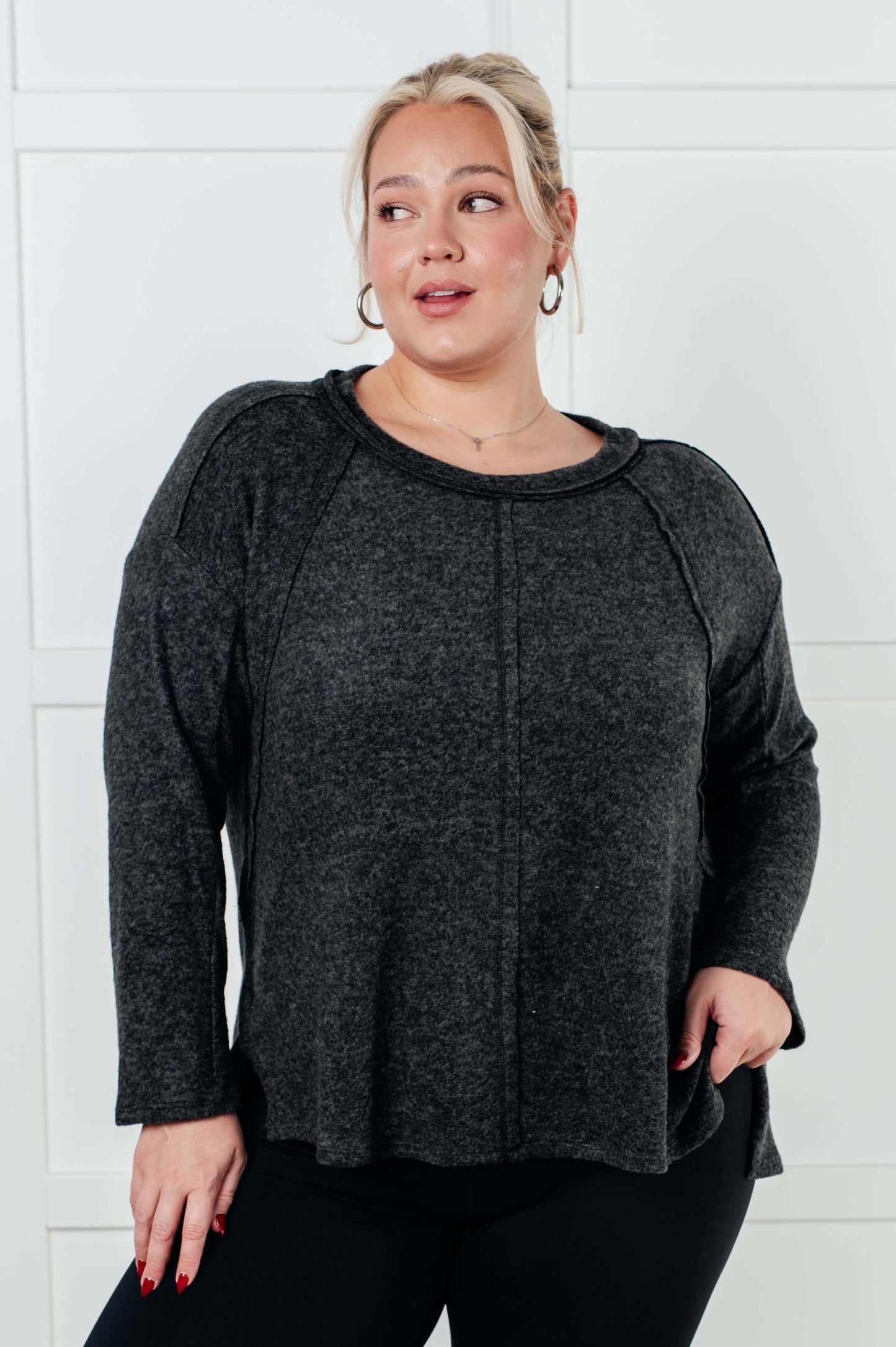 Zenana Simple Silhouette Brushed Hacci Sweater in Black