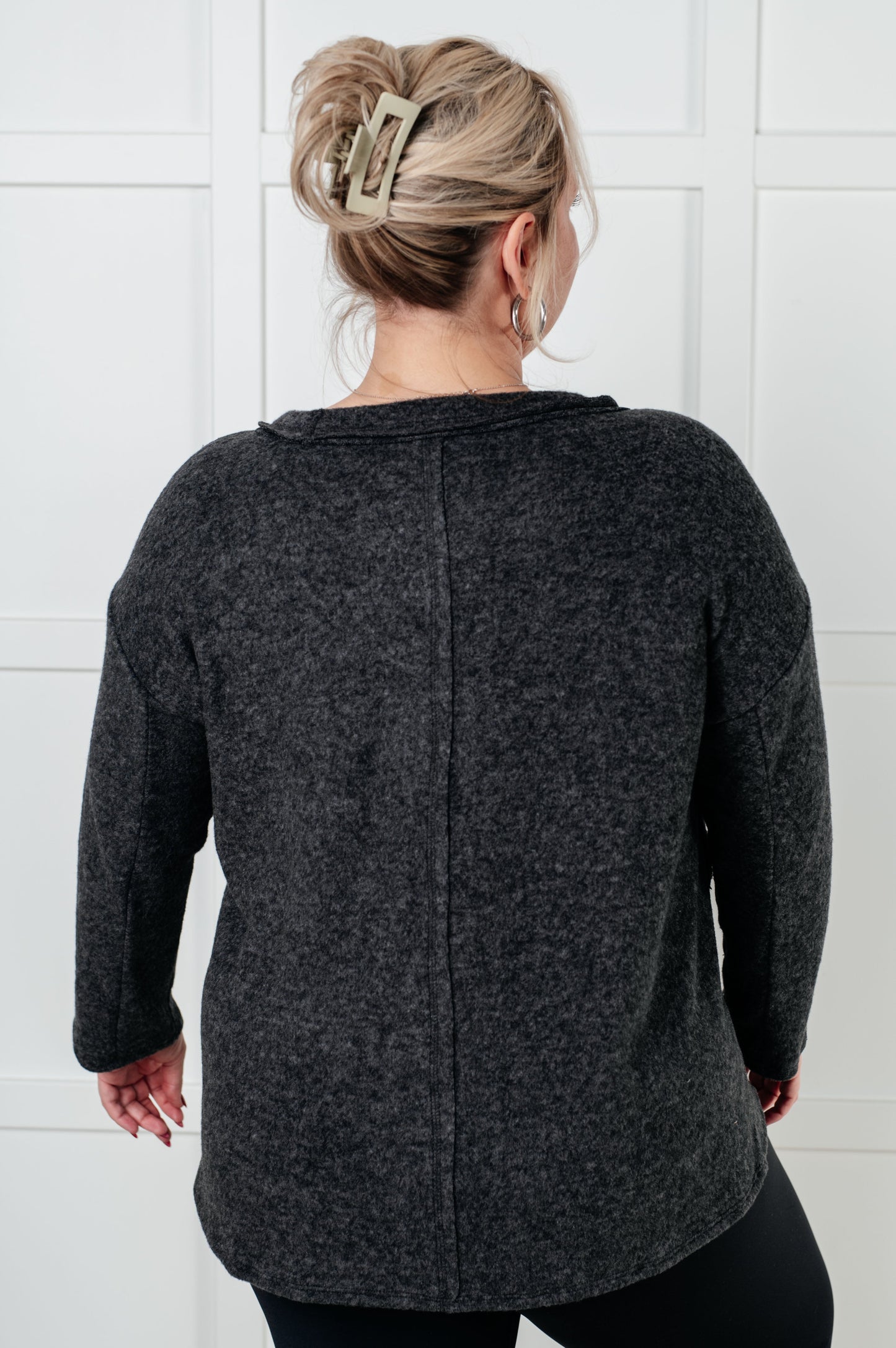 Zenana Simple Silhouette Brushed Hacci Sweater in Black