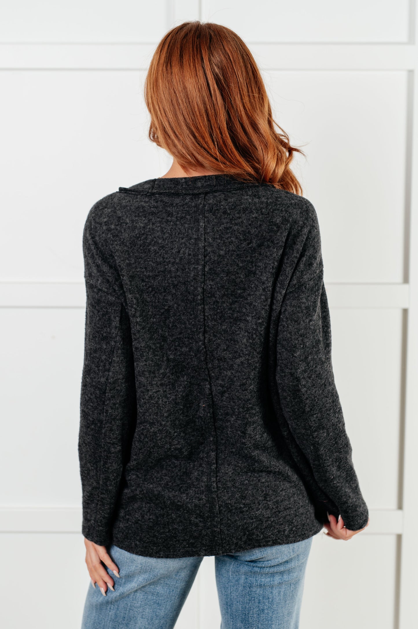 Zenana Simple Silhouette Brushed Hacci Sweater in Black