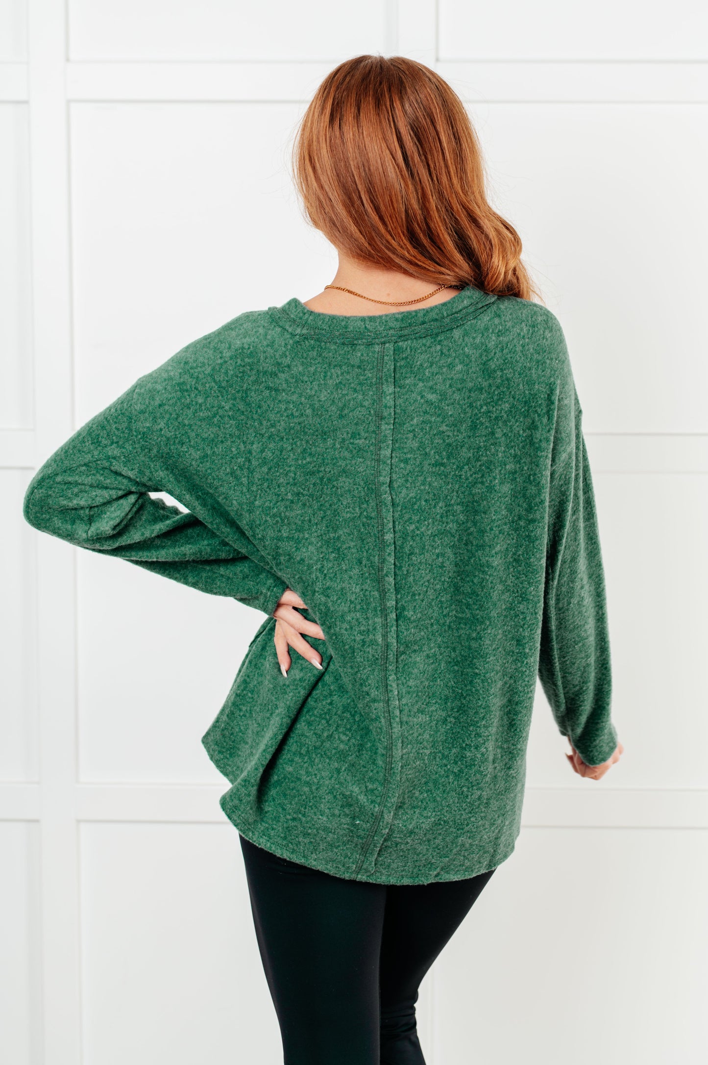 Zenana Simple Silhouette Brushed Hacci Sweater in Dark Green