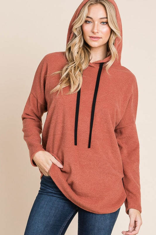 BOMBOM Contrast Drawstring Drop Shoulder Knit Hoodie 🇺🇸