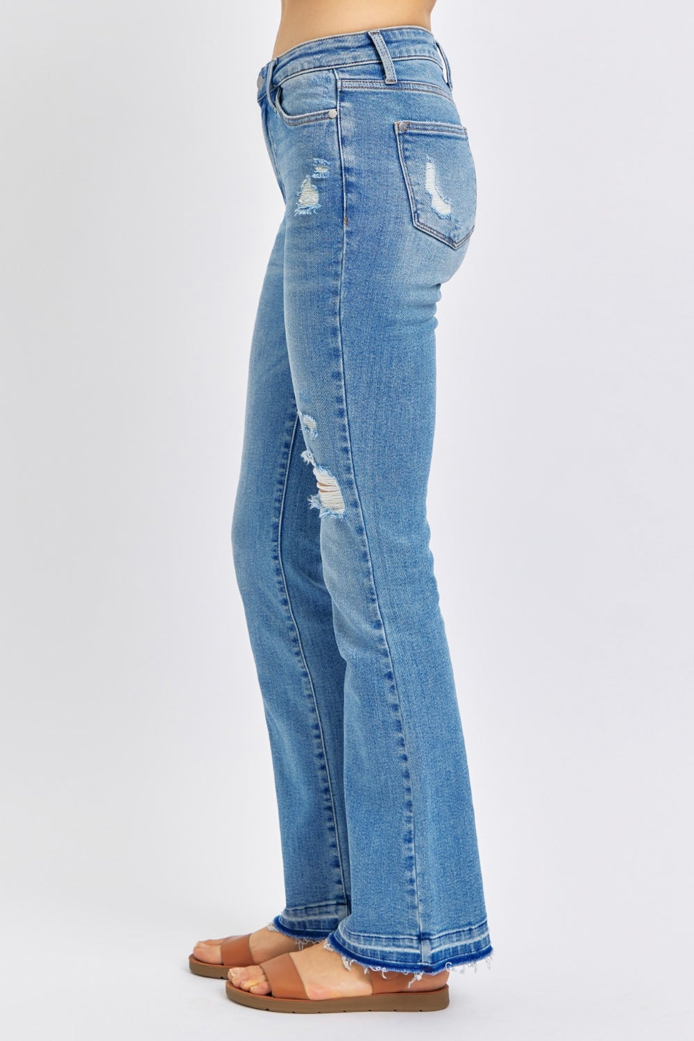 Judy Blue Mid Rise Destroyed Hem Distressed Jeans