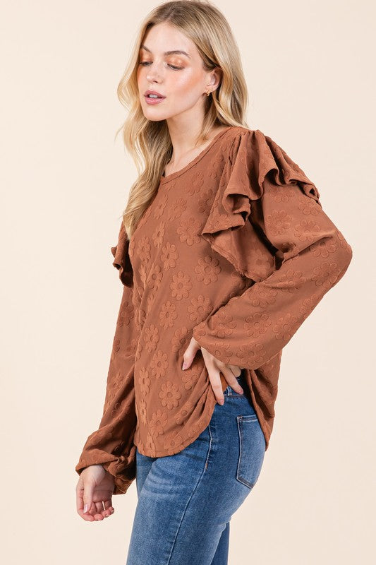 BOMBOM Ruffled Flower Round Neck Blouse 🇺🇸